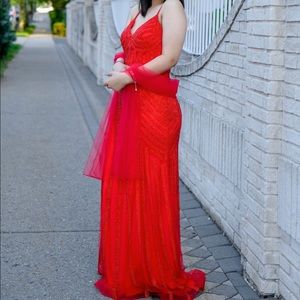 Red sparkly prom dress